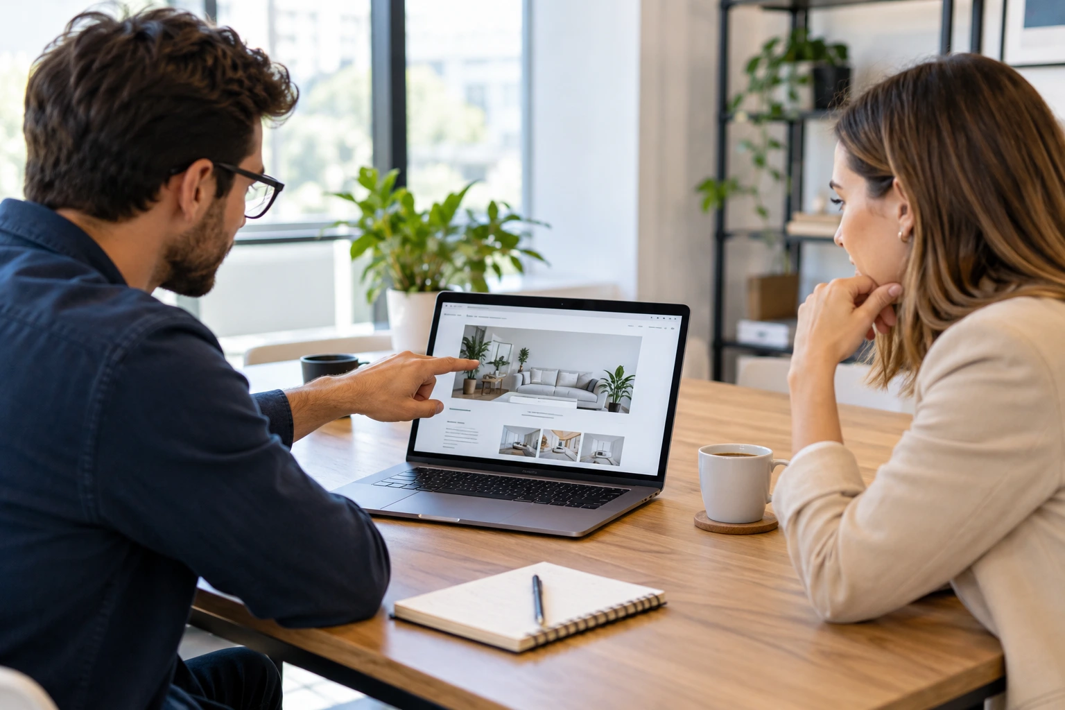 Business owner reviewing website with web designer